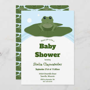 Green Frog Lily Pad Baby Shower Invitation