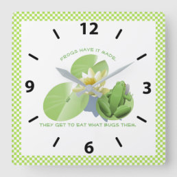 Green Frog Lily Pad Cute Quote Personalized Square Wall Clock