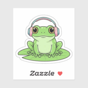Green Frog Listening Music – Pastel Vibe Sticker