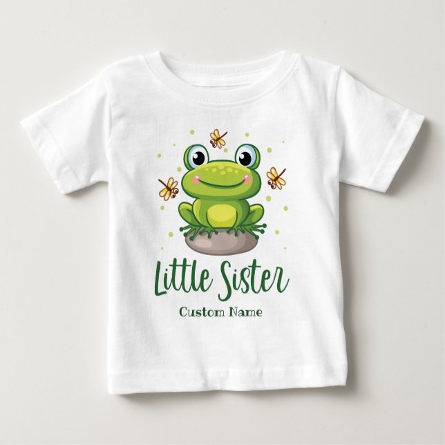 Green Frog Little Sister Custom Name Baby T-Shirt (Front)