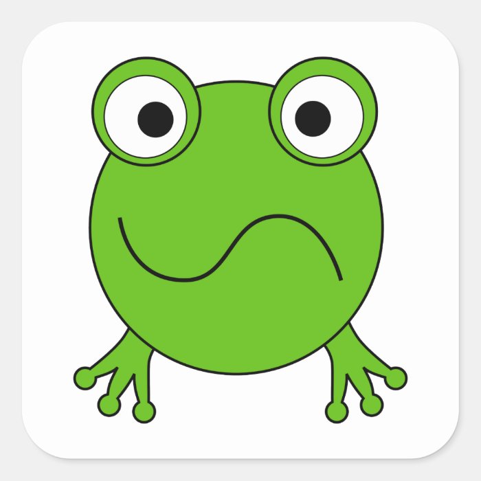 Green Frog. Looking confused. Square Stickers