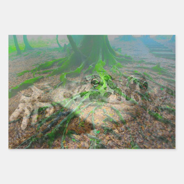 Green Frog Mossy Frog Wrapping Paper Sheets (Front)
