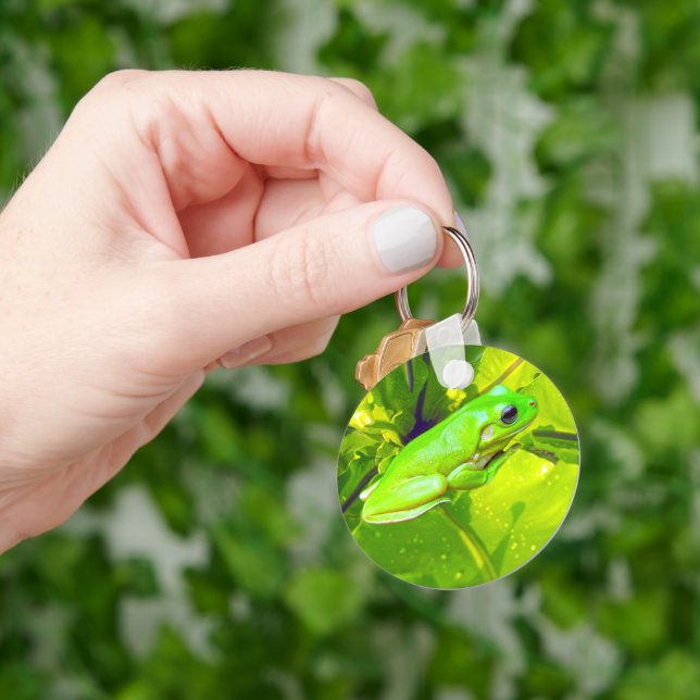 Green Frog On A Leaf, Keychain (Hand)