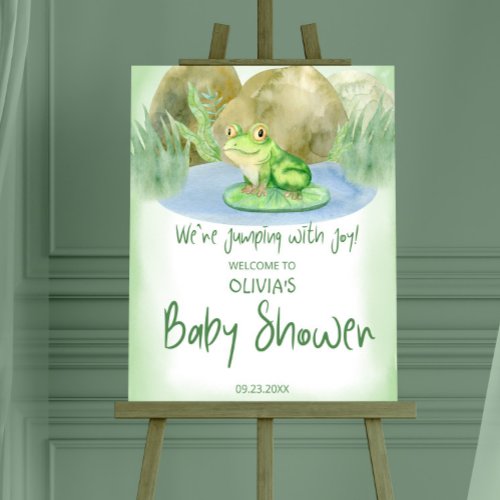 Green Frog on Lily Pad Baby Shower Welcome Foam Board