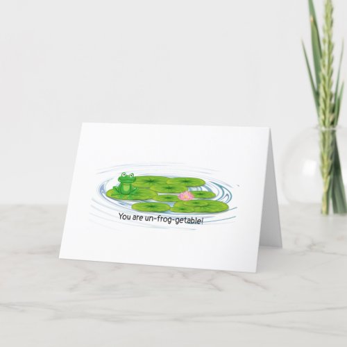 green frog on lily pad birthday card