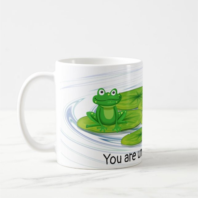 Green frog on lily pad coffee mug (Left)