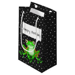 Green Frog on Pin Dots Small Gift Bag