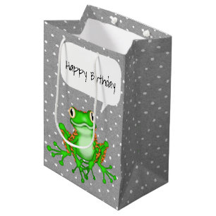 Green Frog on Polka Dots  Medium Gift Bag