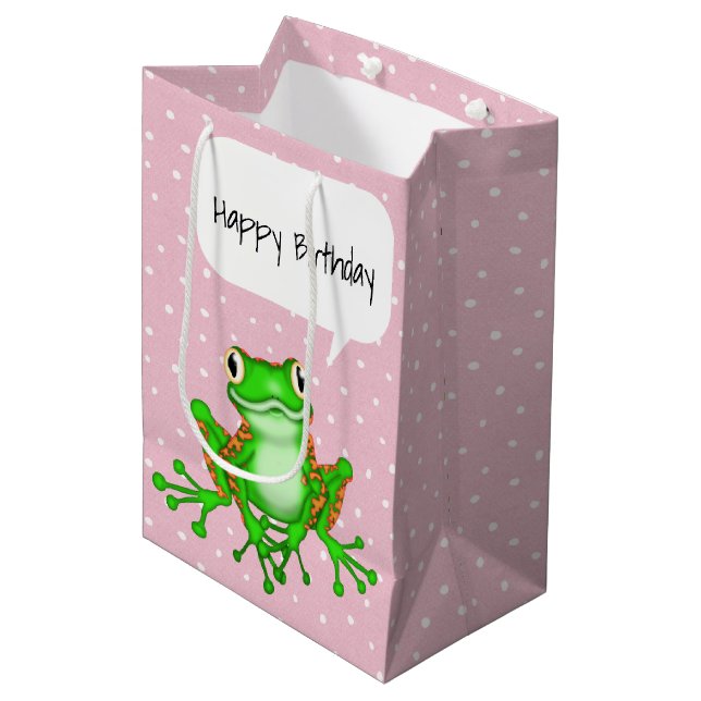 Green Frog on Polka Dots Medium Gift Bag (Front Angled)