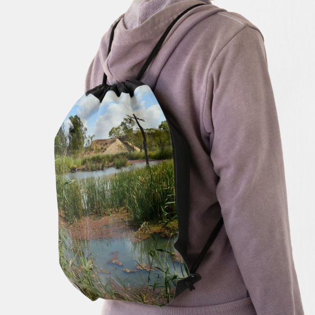 Green Frog On Reeds Over Swamp,  Drawstring Bag (Insitu)