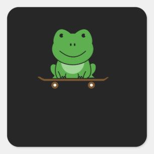 Green Frog On Skateboard Funny Animal For Skaters Square Sticker