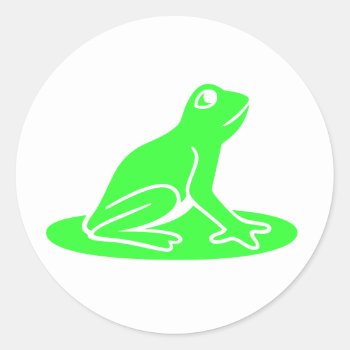 Green Frog On White Classic Round Sticker by stdjura at Zazzle