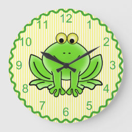 Green Frog on Yellow Pin stripes w/Scalloped Green Large Clock
