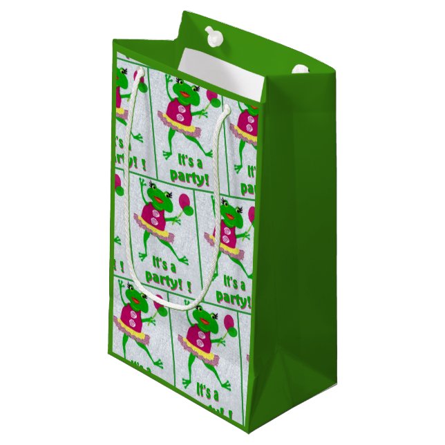 Green Frog Party Gift Bag for any Party occasion (Front Angled)