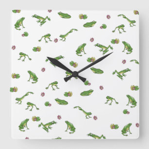 Green Frog Pattern Square Wall Clock