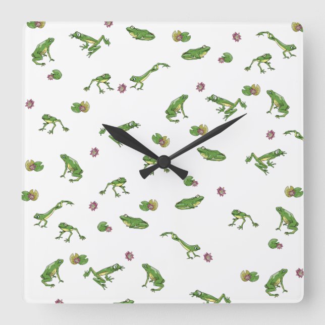 Green Frog Pattern Square Wall Clock (Front)