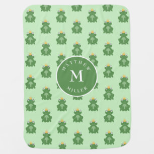 Green Frog Prince Baby Blanket with Name, Initial