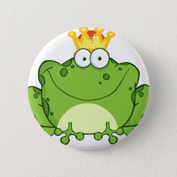 Green Frog Prince Cartoon Character Button by esoticastore at Zazzle