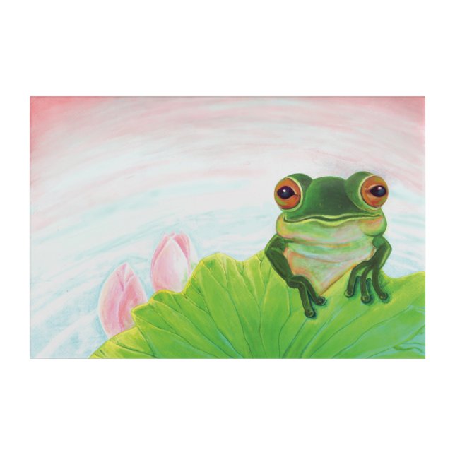 Green Frog Relaxing in the pond Acrylic Print (Front)