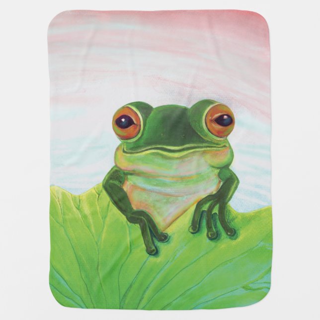 Green Frog Relaxing in the pond  Baby Blanket (Front)
