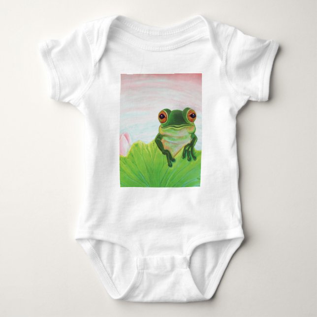 Green Frog Relaxing in the pond  Baby Bodysuit (Front)