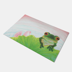 Green Frog Relaxing in the pond Doormat