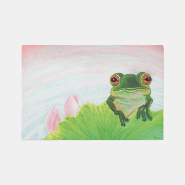 Green Frog Relaxing in the pond  Outdoor Rug (Front)