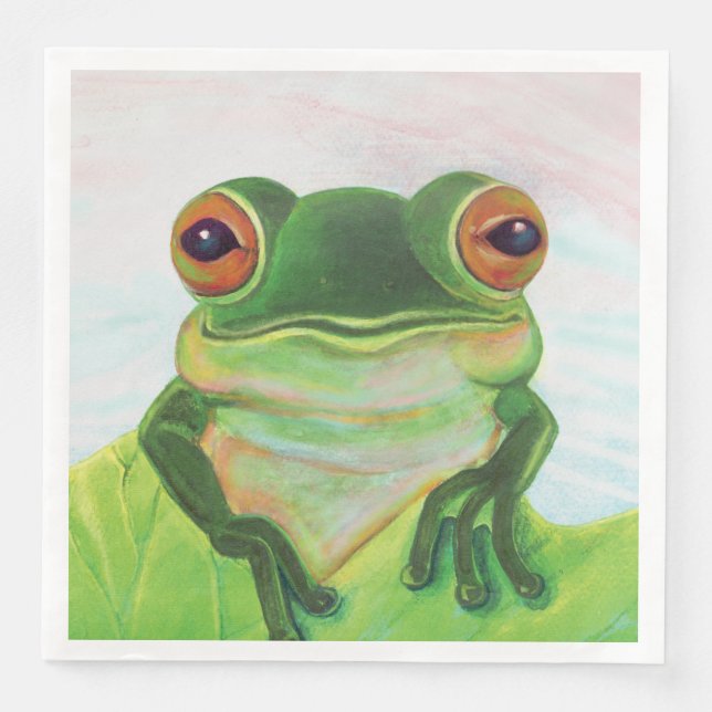 Green Frog Relaxing in the pond  Paper Dinner Napkins (Front)