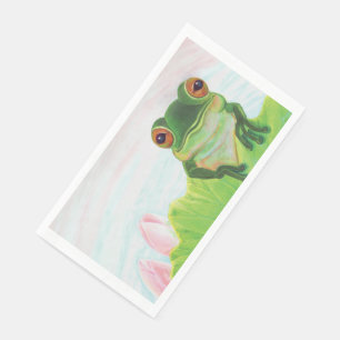 Green Frog Relaxing in the pond Paper Guest Towels