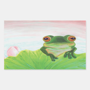 Green Frog Relaxing in the pond   Rectangular Sticker