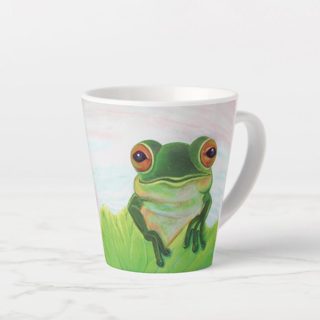 Green Frog Relaxing in the pond small   Latte Mug (Right Angle)