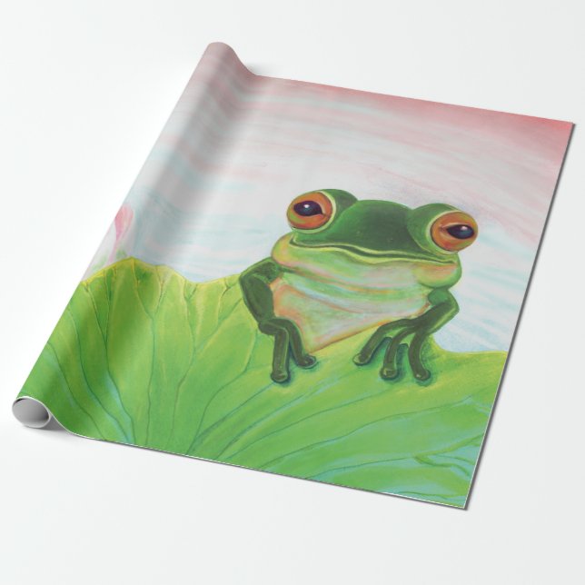 Green Frog Relaxing in the pond   Wrapping Paper (Unrolled)