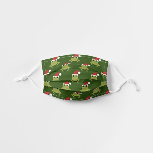 Green Frog Santa Hat Cartoon Novelty Christmas Kids' Cloth Face Mask (Front, Unfolded)
