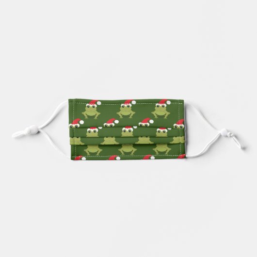 Green Frog Santa Hat Cartoon Novelty Christmas Kids' Cloth Face Mask (Front, Folded)