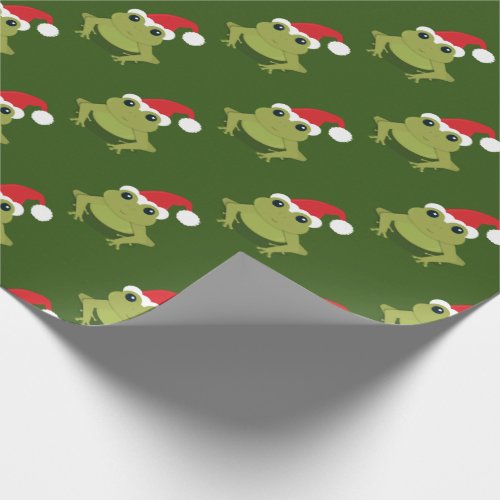 Green Frog Santa Hat Cartoon Novelty Christmas Wrapping Paper