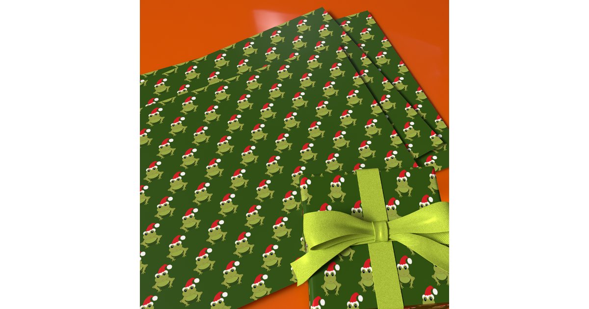 Green Frog Santa Hat Cartoon Novelty Christmas Wrapping Paper Sheets ...