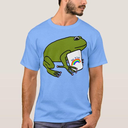 Green Frog Says Be Kind with Rainbow T_Shirt