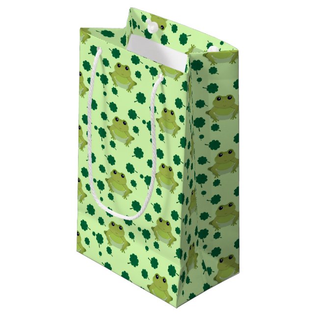 Green Frog Shamrock St Patrick’s Day Small Gift Bag (Front Angled)