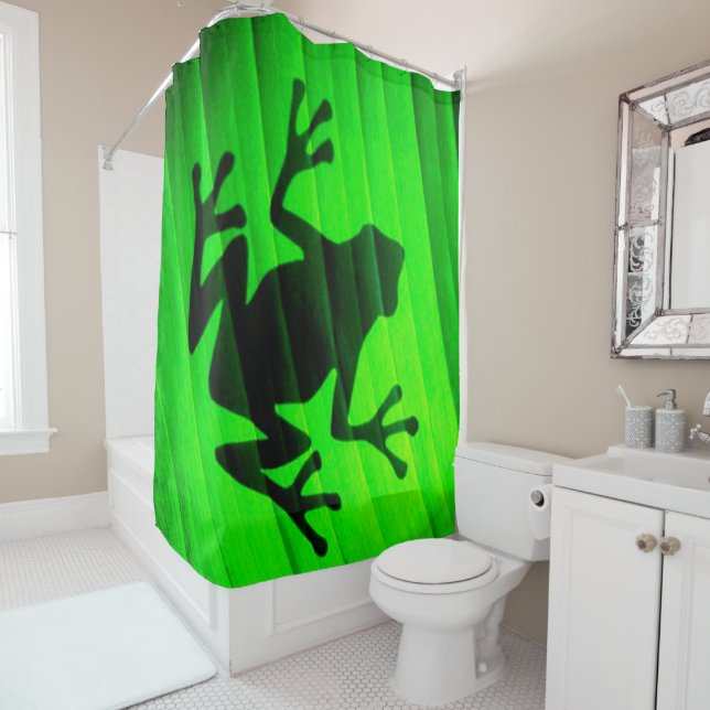 Green Frog Silhouette Shower Curtain (In Situ)