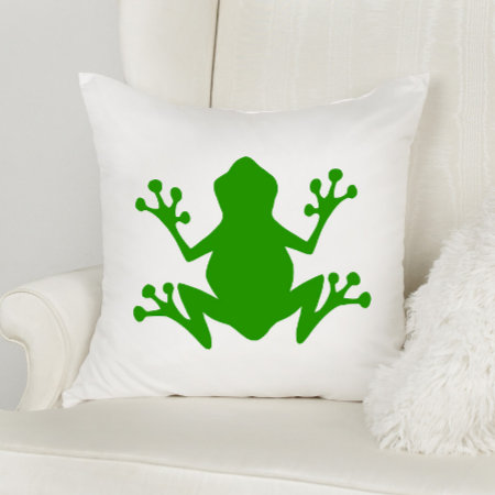 Green Frog Silhouette Throw Pillow