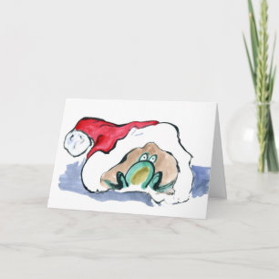 Green Frog sits inside a Santa's Hat Holiday Card