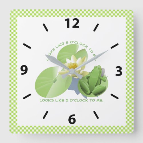 Green Frog Sitting on Lily Pad looks like 5 to me Square Wall Clock
