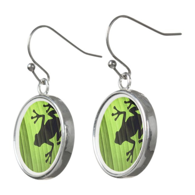 Green frog toad Dangle Earrings jewelry (Angled)