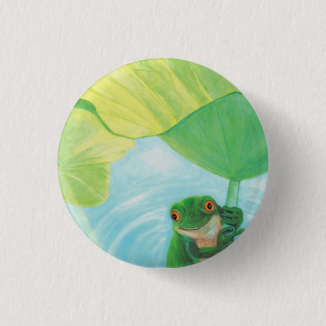 Green Frog under Lily Pad   Button (Front)