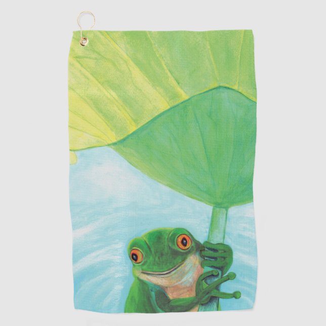 Green Frog under Lily Pad   Golf Towel (Front)