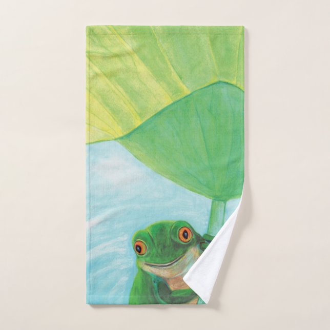 Green Frog under Lily Pad   Hand Towel (Hand Towel)