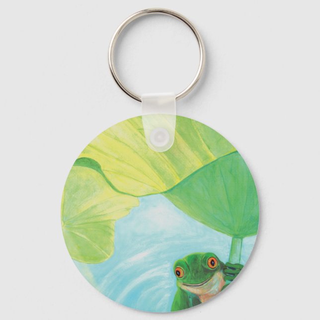 Green Frog under Lily Pad  Keychain (Front)