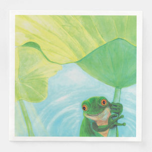 Green Frog under Lily Pad Paper Dinner Napkins