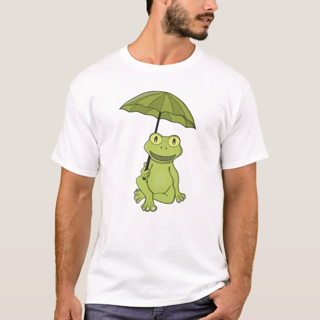 Green Frog Under Umbrella T-Shirt (Front)