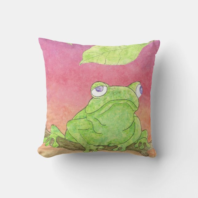 green frog water color purple pillow (Front)